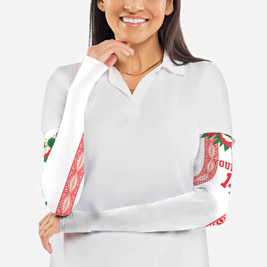 Mate Ma'a Tonga Rugby Custom Arm Sleeves Tongan Kahoa Lei Ngatu Pattern White LT14 - Polynesian Pride