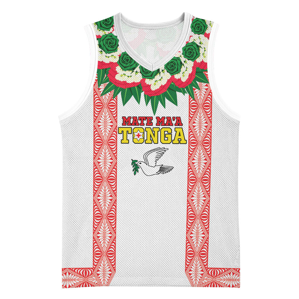Mate Ma'a Tonga Rugby Custom Basketball Jersey Tongan Kahoa Lei Ngatu Pattern White LT14 Unisex White - Polynesian Pride
