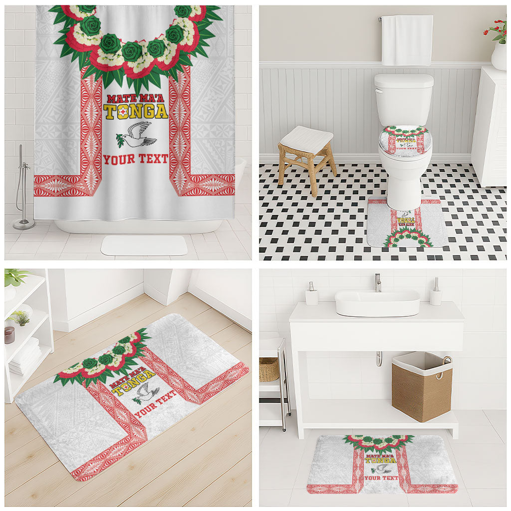 Mate Ma'a Tonga Rugby Custom Bathroom Set Tongan Kahoa Lei Ngatu Pattern White LT14 - Polynesian Pride
