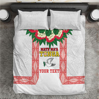 Mate Ma'a Tonga Rugby Custom Bedding Set Tongan Kahoa Lei Ngatu Pattern White LT14 White - Polynesian Pride