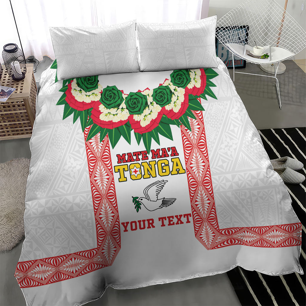 Mate Ma'a Tonga Rugby Custom Bedding Set Tongan Kahoa Lei Ngatu Pattern White LT14 - Polynesian Pride