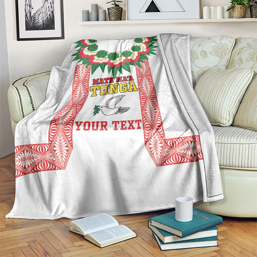 Mate Ma'a Tonga Rugby Custom Blanket Tongan Kahoa Lei Ngatu Pattern White LT14 White - Polynesian Pride