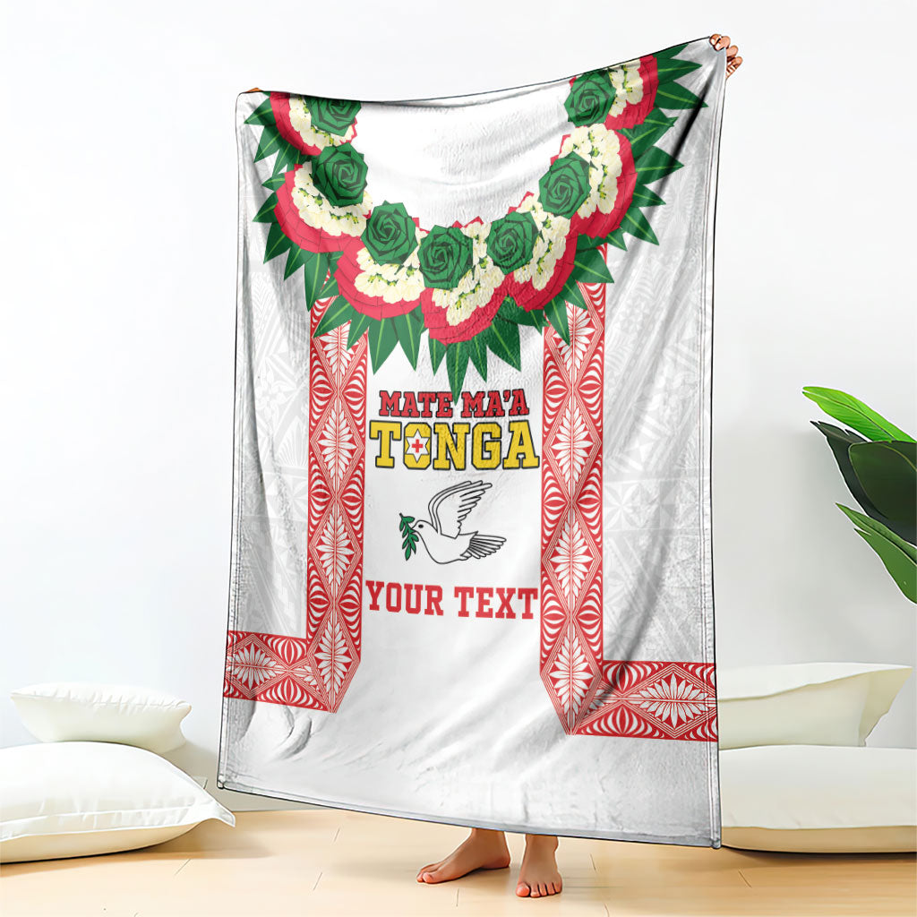 Mate Ma'a Tonga Rugby Custom Blanket Tongan Kahoa Lei Ngatu Pattern White LT14 - Polynesian Pride
