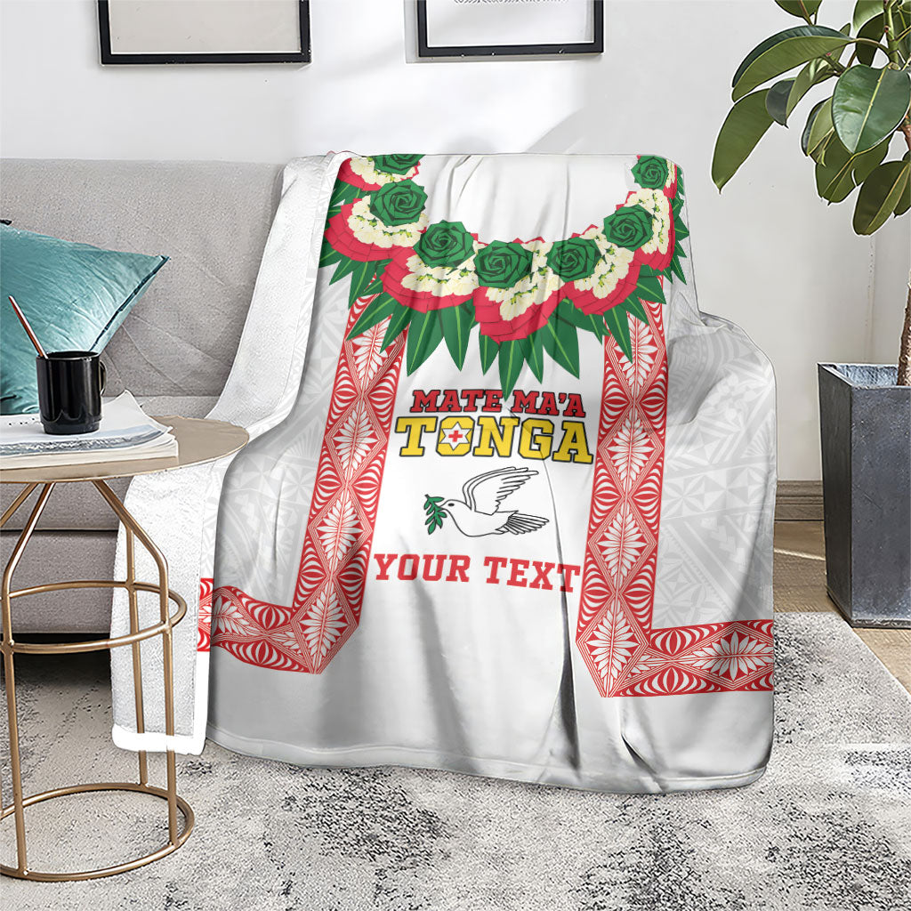 Mate Ma'a Tonga Rugby Custom Blanket Tongan Kahoa Lei Ngatu Pattern White LT14 - Polynesian Pride