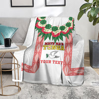Mate Ma'a Tonga Rugby Custom Blanket Tongan Kahoa Lei Ngatu Pattern White LT14 - Polynesian Pride