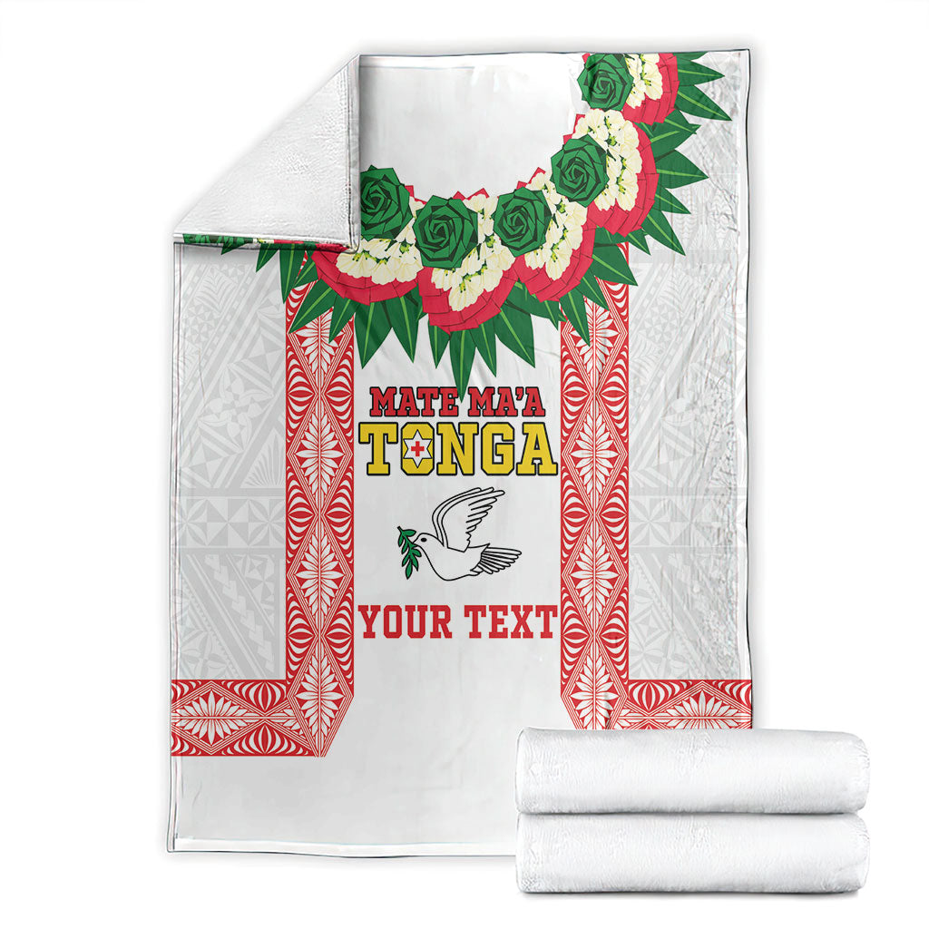 Mate Ma'a Tonga Rugby Custom Blanket Tongan Kahoa Lei Ngatu Pattern White LT14 - Polynesian Pride