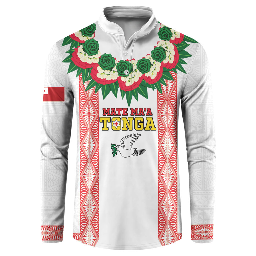 Mate Ma'a Tonga Rugby Custom Button Sweatshirt Tongan Kahoa Lei Ngatu Pattern White LT14 White - Polynesian Pride