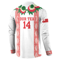 Mate Ma'a Tonga Rugby Custom Button Sweatshirt Tongan Kahoa Lei Ngatu Pattern White LT14 - Polynesian Pride