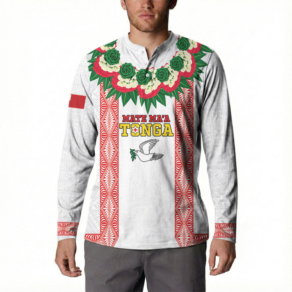 Mate Ma'a Tonga Rugby Custom Button Sweatshirt Tongan Kahoa Lei Ngatu Pattern White LT14 - Polynesian Pride