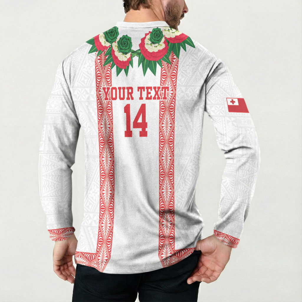 Mate Ma'a Tonga Rugby Custom Button Sweatshirt Tongan Kahoa Lei Ngatu Pattern White LT14 - Polynesian Pride
