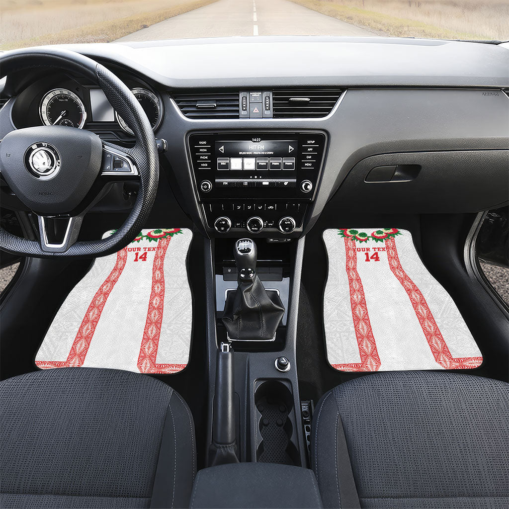 Mate Ma'a Tonga Rugby Custom Car Mats Tongan Kahoa Lei Ngatu Pattern White LT14 Set 2pcs - Front White - Polynesian Pride