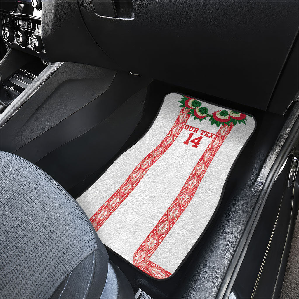 Mate Ma'a Tonga Rugby Custom Car Mats Tongan Kahoa Lei Ngatu Pattern White LT14 - Polynesian Pride