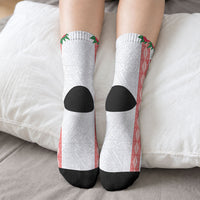 Mate Ma'a Tonga Rugby Custom Crew Socks Tongan Kahoa Lei Ngatu Pattern White LT14 - Polynesian Pride