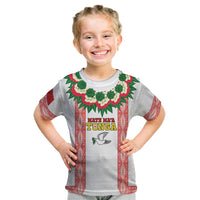 Mate Ma'a Tonga Rugby Custom Kid T Shirt Tongan Kahoa Lei Ngatu Pattern White LT14 White - Polynesian Pride