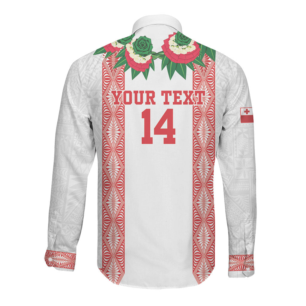 Mate Ma'a Tonga Rugby Custom Long Sleeve Button Shirt Tongan Kahoa Lei Ngatu Pattern White LT14 - Polynesian Pride