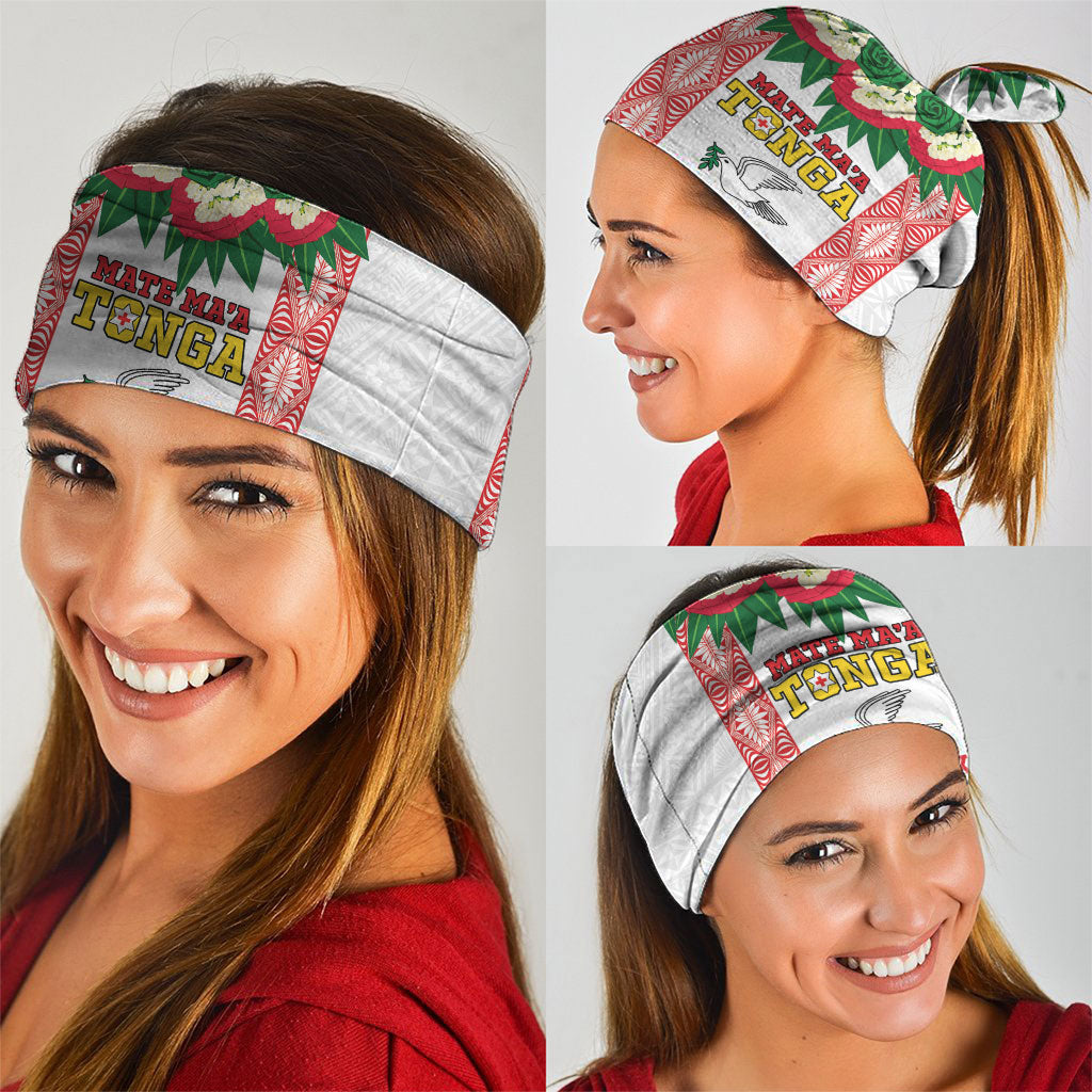 Mate Ma'a Tonga Rugby Custom Neck Gaiter Tongan Kahoa Lei Ngatu Pattern White LT14 - Polynesian Pride