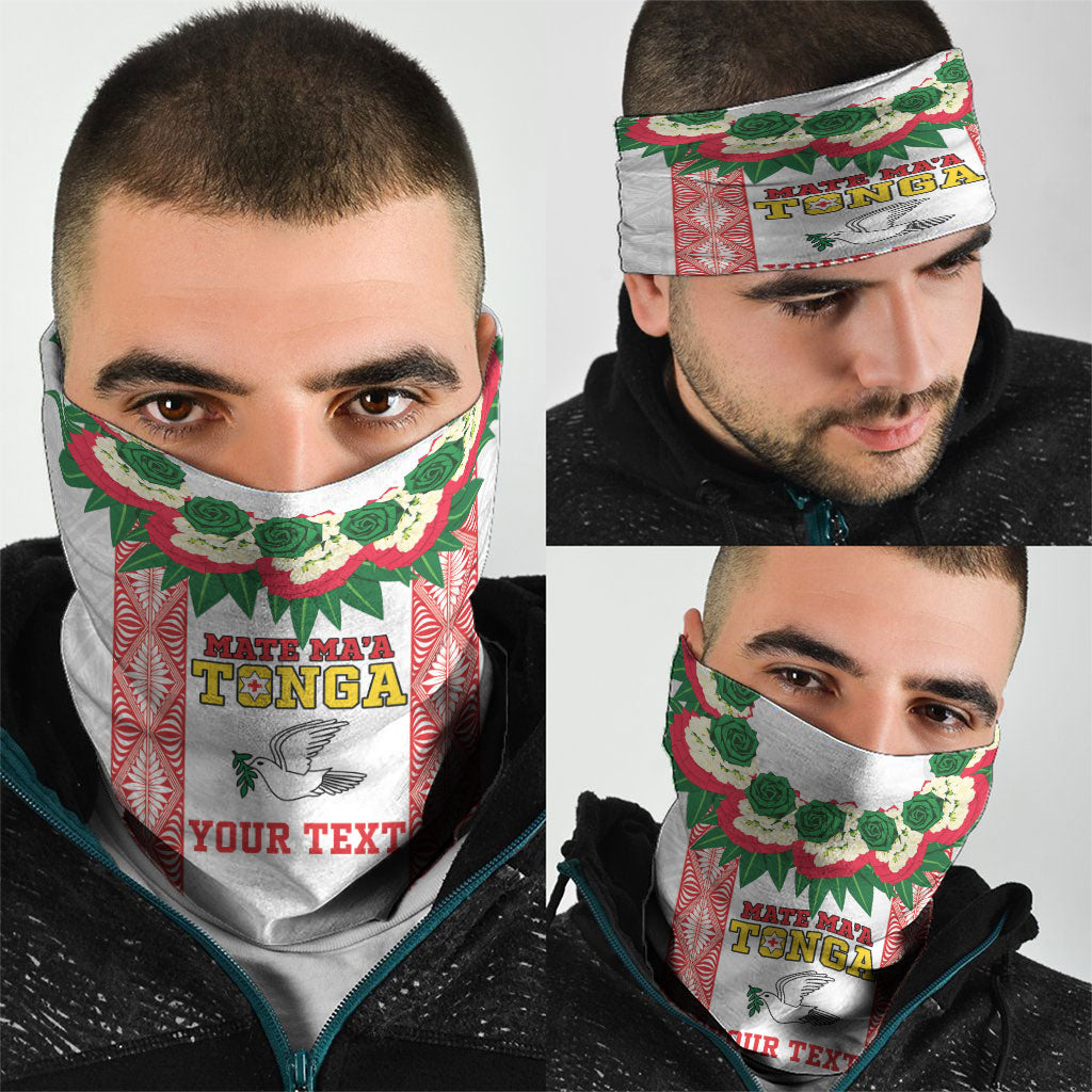 Mate Ma'a Tonga Rugby Custom Neck Gaiter Tongan Kahoa Lei Ngatu Pattern White LT14 - Polynesian Pride