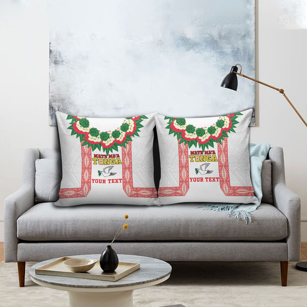 Mate Ma'a Tonga Rugby Custom Pillow Cover Tongan Kahoa Lei Ngatu Pattern White LT14 - Polynesian Pride