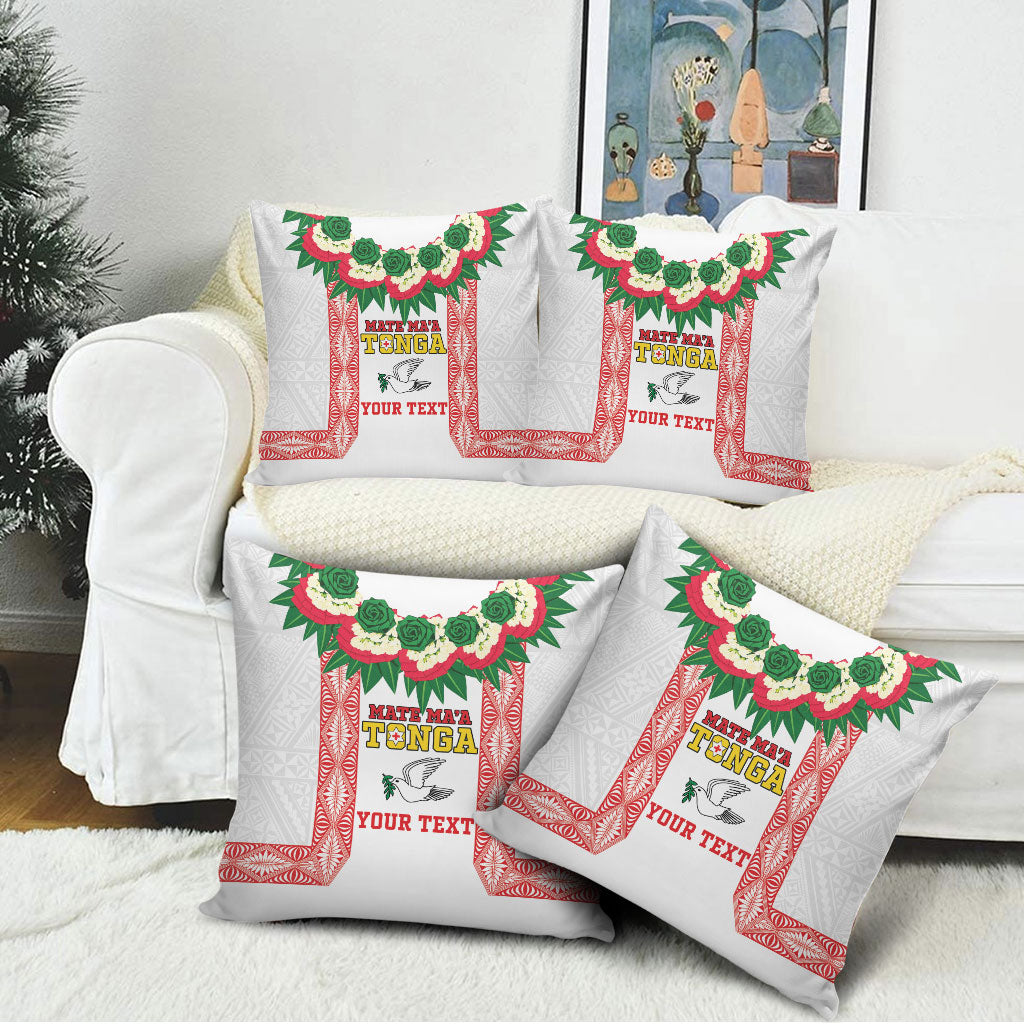 Mate Ma'a Tonga Rugby Custom Pillow Cover Tongan Kahoa Lei Ngatu Pattern White LT14 - Polynesian Pride