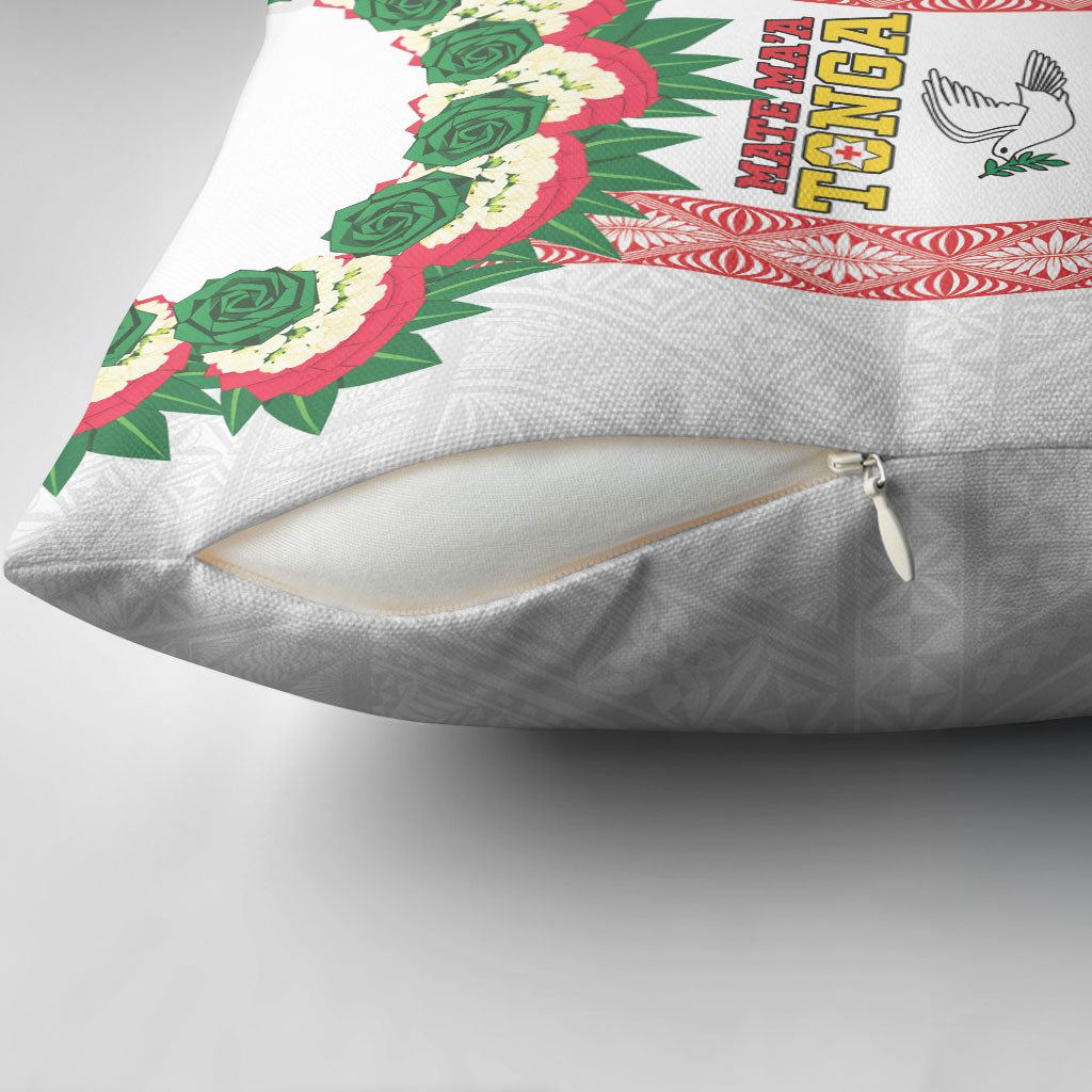 Mate Ma'a Tonga Rugby Custom Pillow Cover Tongan Kahoa Lei Ngatu Pattern White LT14 - Polynesian Pride