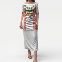 Mate Ma'a Tonga Rugby Custom Puletasi Tongan Kahoa Lei Ngatu Pattern White LT14 Long Dress White - Polynesian Pride