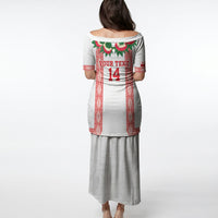 Mate Ma'a Tonga Rugby Custom Puletasi Tongan Kahoa Lei Ngatu Pattern White LT14 - Polynesian Pride