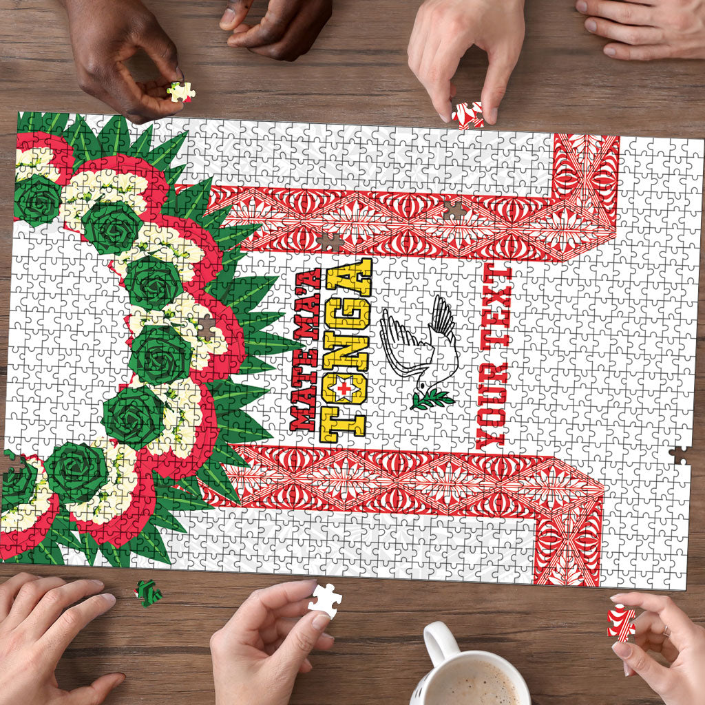 Mate Ma'a Tonga Rugby Custom Puzzle Tongan Kahoa Lei Ngatu Pattern White LT14 - Polynesian Pride