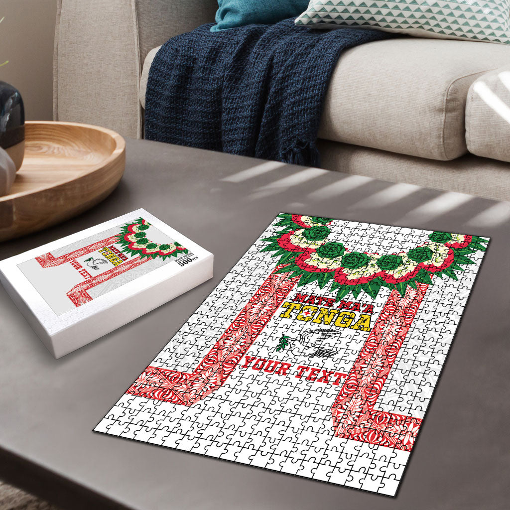 Mate Ma'a Tonga Rugby Custom Puzzle Tongan Kahoa Lei Ngatu Pattern White LT14 - Polynesian Pride