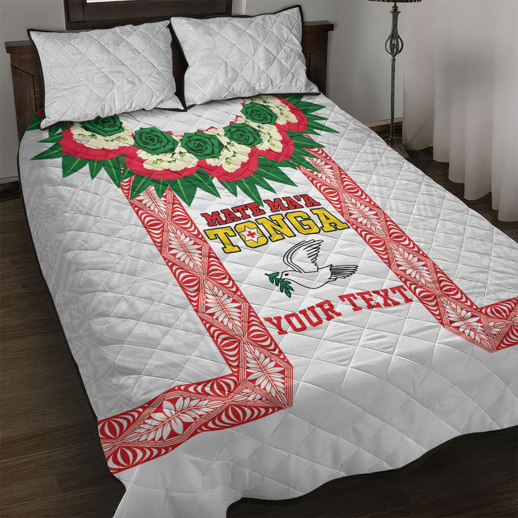 Mate Ma'a Tonga Rugby Custom Quilt Bed Set Tongan Kahoa Lei Ngatu Pattern White LT14 White - Polynesian Pride