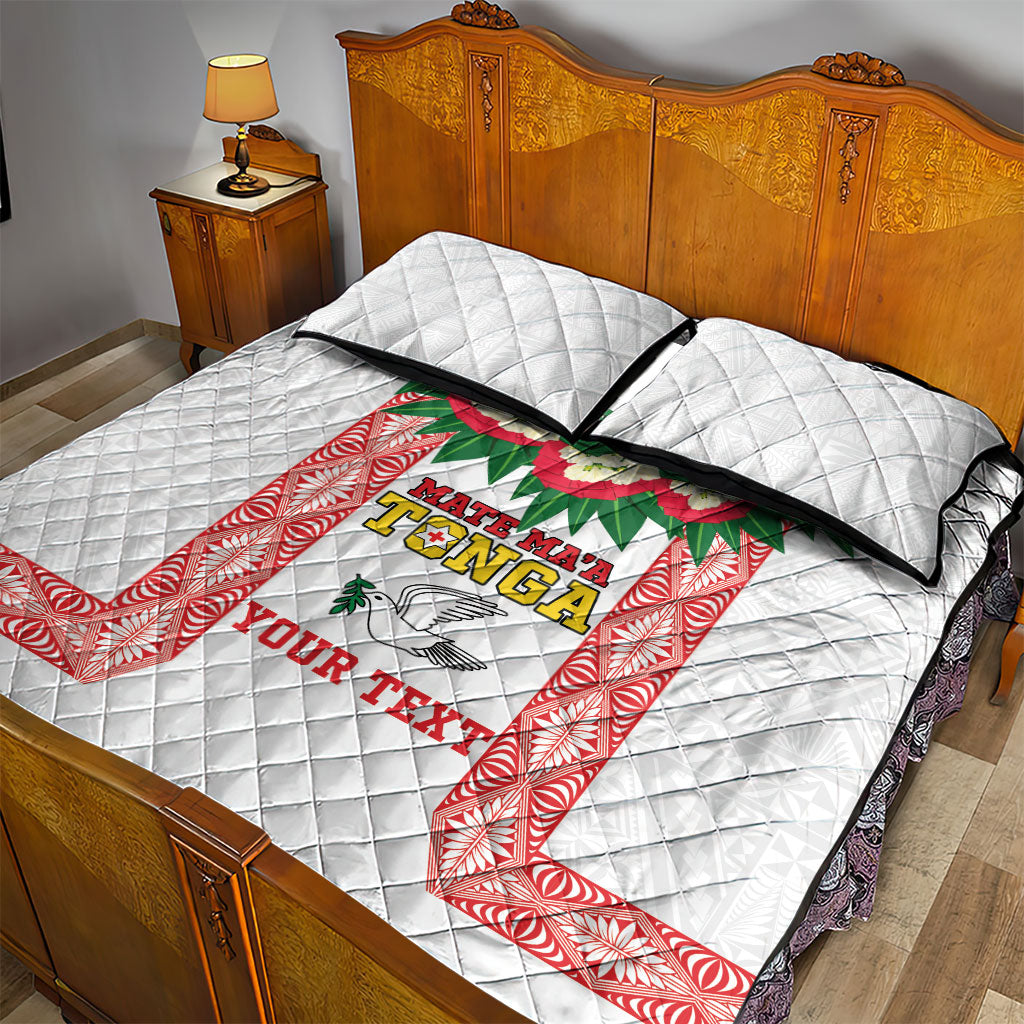 Mate Ma'a Tonga Rugby Custom Quilt Bed Set Tongan Kahoa Lei Ngatu Pattern White LT14 - Polynesian Pride