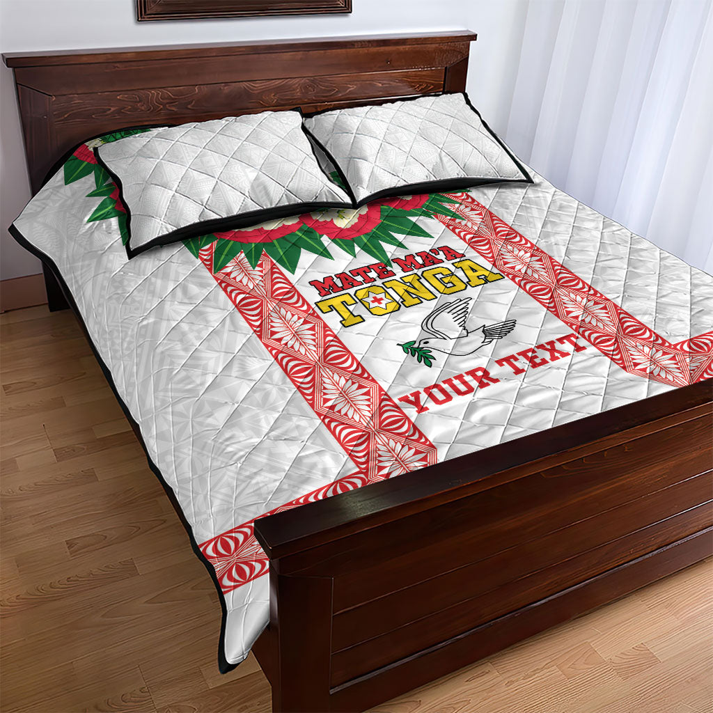 Mate Ma'a Tonga Rugby Custom Quilt Bed Set Tongan Kahoa Lei Ngatu Pattern White LT14 - Polynesian Pride