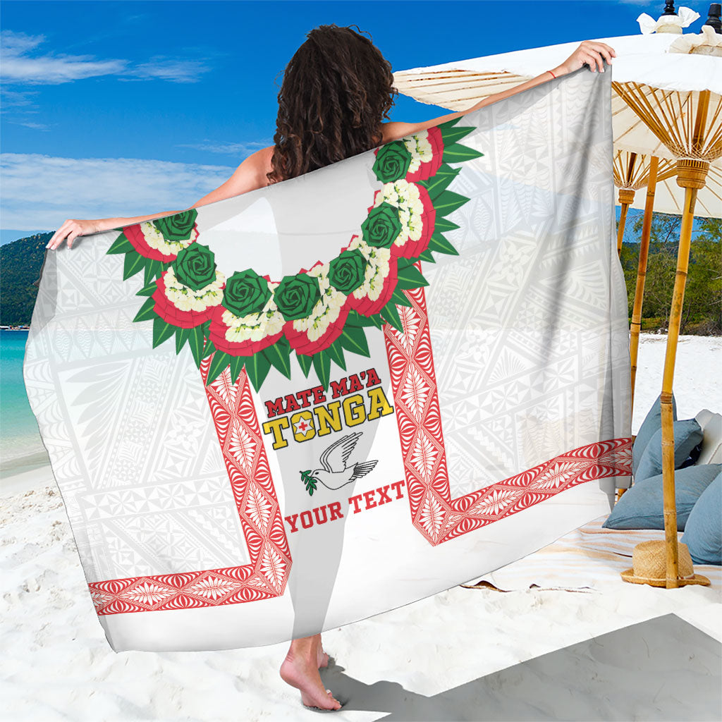 Mate Ma'a Tonga Rugby Custom Sarong Tongan Kahoa Lei Ngatu Pattern White LT14 One Size 44 x 66 inches White - Polynesian Pride
