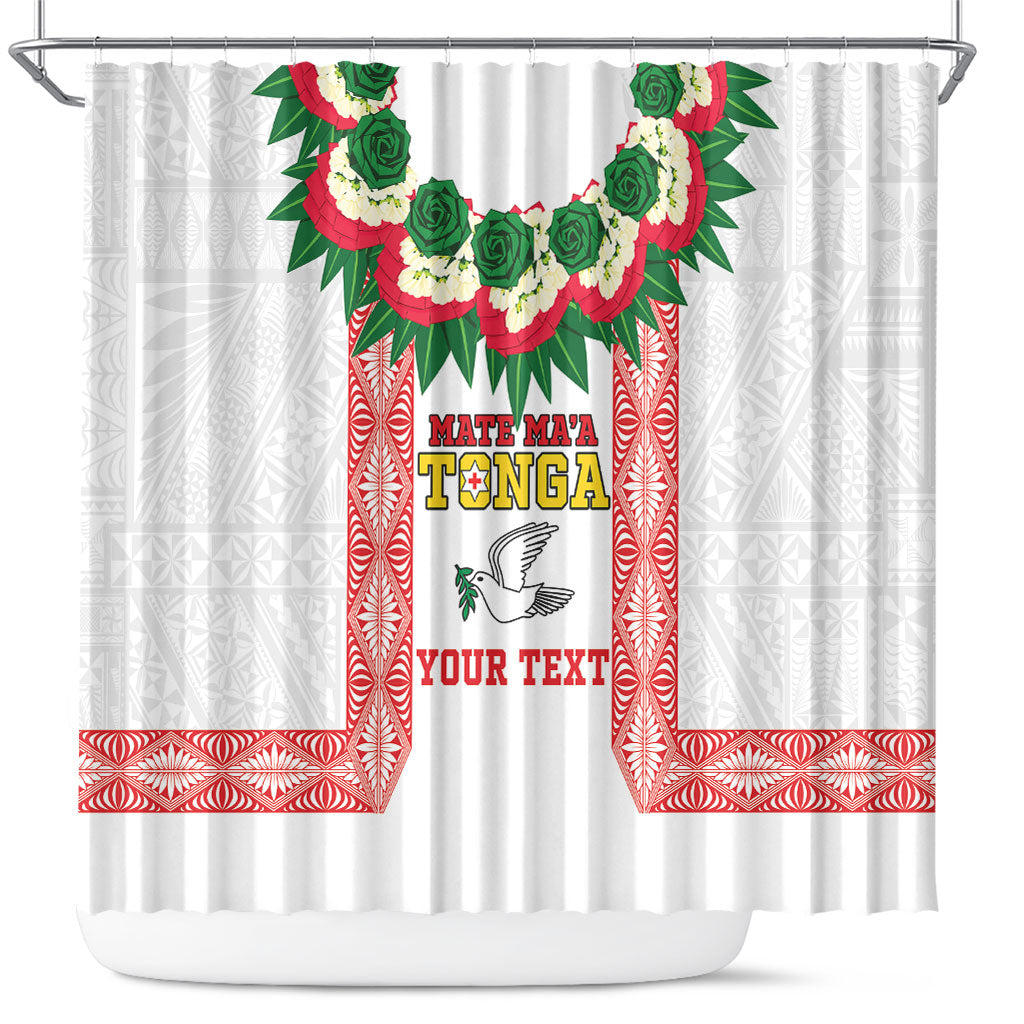 Mate Ma'a Tonga Rugby Custom Shower Curtain Tongan Kahoa Lei Ngatu Pattern White LT14 White - Polynesian Pride