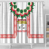 Mate Ma'a Tonga Rugby Custom Shower Curtain Tongan Kahoa Lei Ngatu Pattern White LT14 - Polynesian Pride
