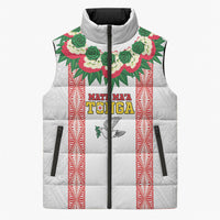 Mate Ma'a Tonga Rugby Custom Sleeveless Puffer Jacket Tongan Kahoa Lei Ngatu Pattern White LT14 Unisex White - Polynesian Pride