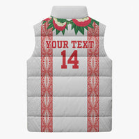 Mate Ma'a Tonga Rugby Custom Sleeveless Puffer Jacket Tongan Kahoa Lei Ngatu Pattern White LT14 - Polynesian Pride