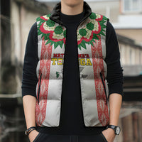 Mate Ma'a Tonga Rugby Custom Sleeveless Puffer Jacket Tongan Kahoa Lei Ngatu Pattern White LT14 - Polynesian Pride