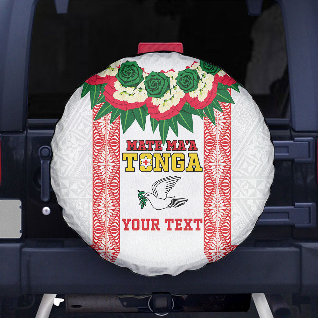 Mate Ma'a Tonga Rugby Custom Spare Tire Cover Tongan Kahoa Lei Ngatu Pattern White LT14 No hole White - Polynesian Pride