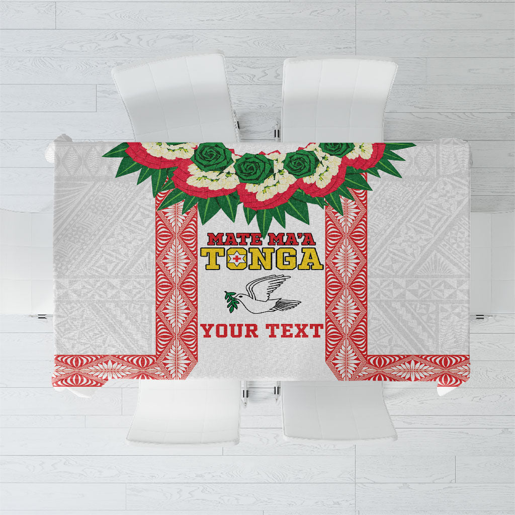 Mate Ma'a Tonga Rugby Custom Tablecloth Tongan Kahoa Lei Ngatu Pattern White LT14 White - Polynesian Pride