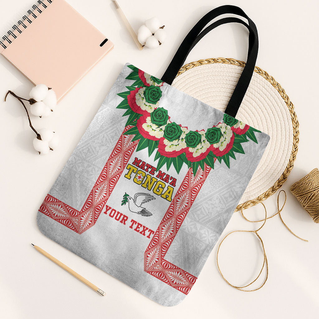 Mate Ma'a Tonga Rugby Custom Tote Bag Tongan Kahoa Lei Ngatu Pattern White LT14 Black Strap One Size White - Polynesian Pride