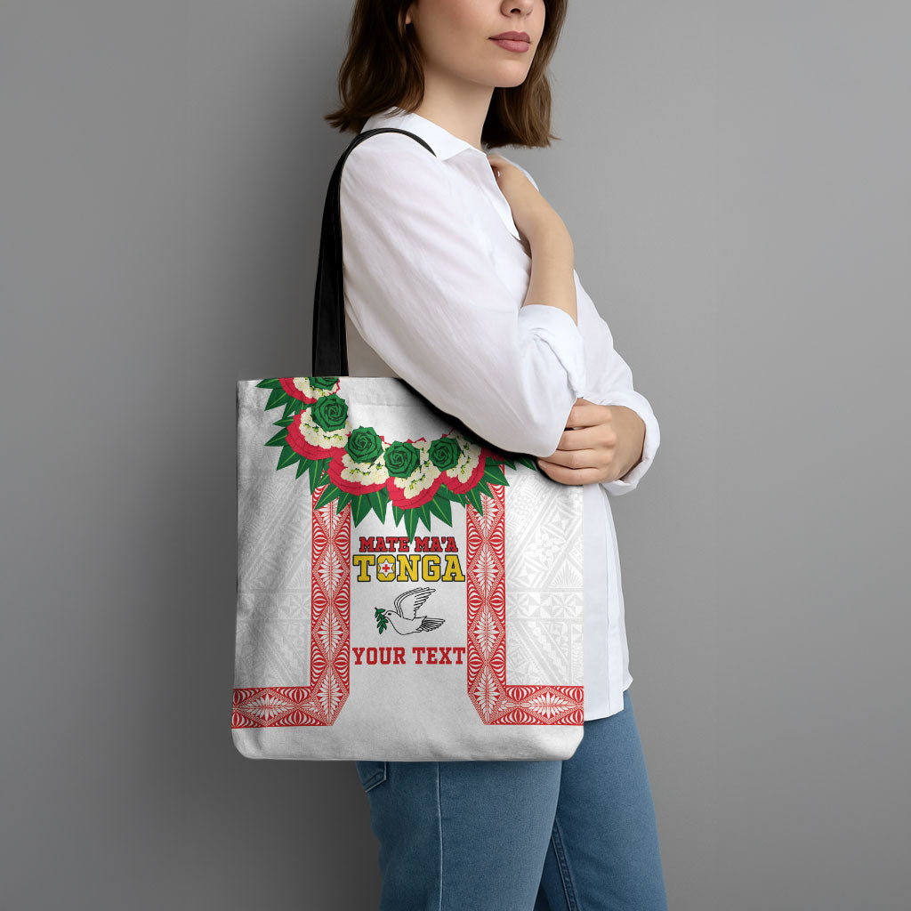 Mate Ma'a Tonga Rugby Custom Tote Bag Tongan Kahoa Lei Ngatu Pattern White LT14 - Polynesian Pride