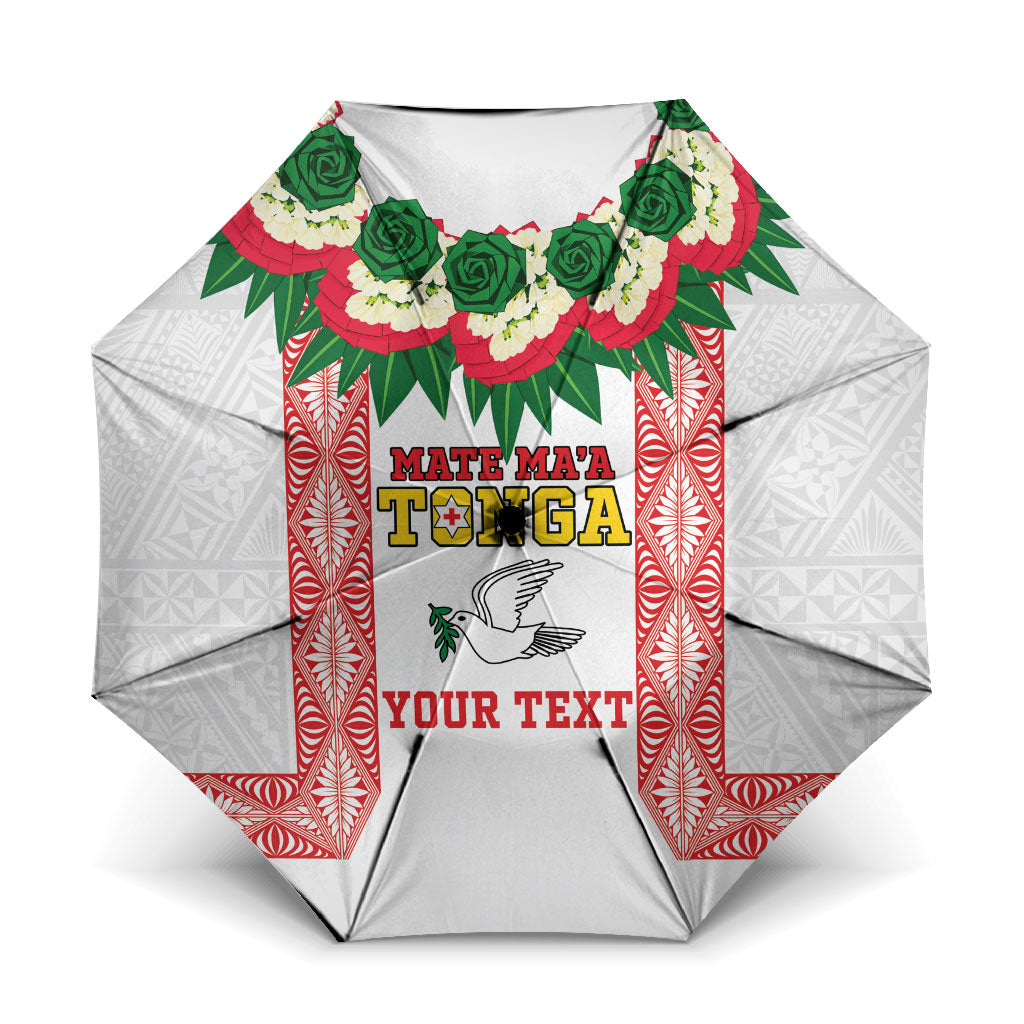 Mate Ma'a Tonga Rugby Custom Umbrella Tongan Kahoa Lei Ngatu Pattern White