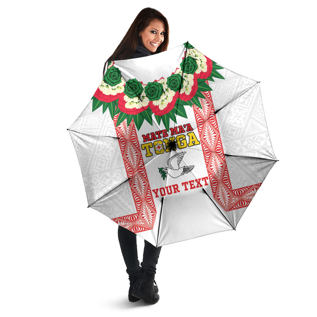Mate Ma'a Tonga Rugby Custom Umbrella Tongan Kahoa Lei Ngatu Pattern White