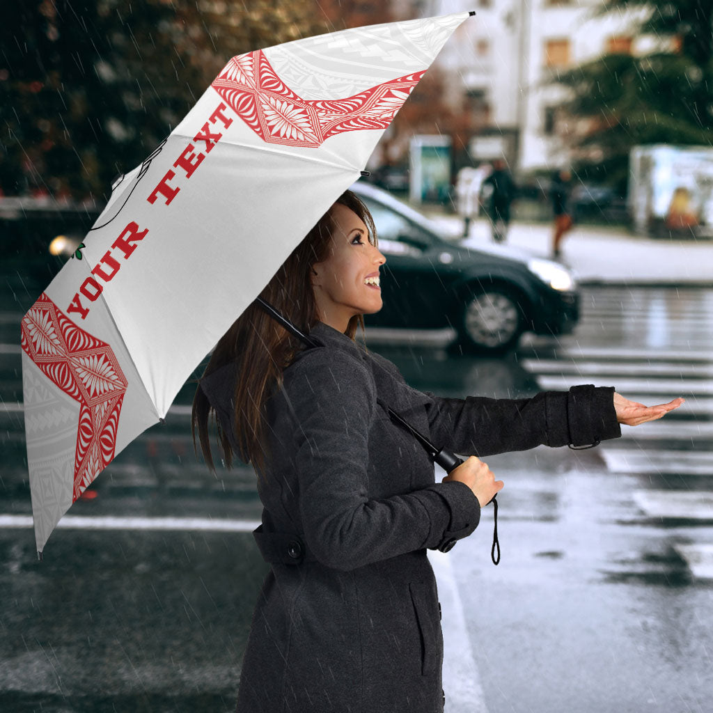 Mate Ma'a Tonga Rugby Custom Umbrella Tongan Kahoa Lei Ngatu Pattern White