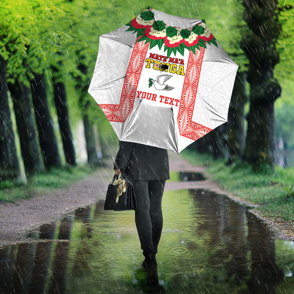 Mate Ma'a Tonga Rugby Custom Umbrella Tongan Kahoa Lei Ngatu Pattern White