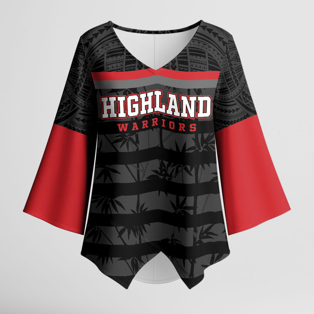 Fiji Naitasiri Rugby Custom Kimono Sleeve Blouse Go Highland Warriors LT14 Female Black - Polynesian Pride