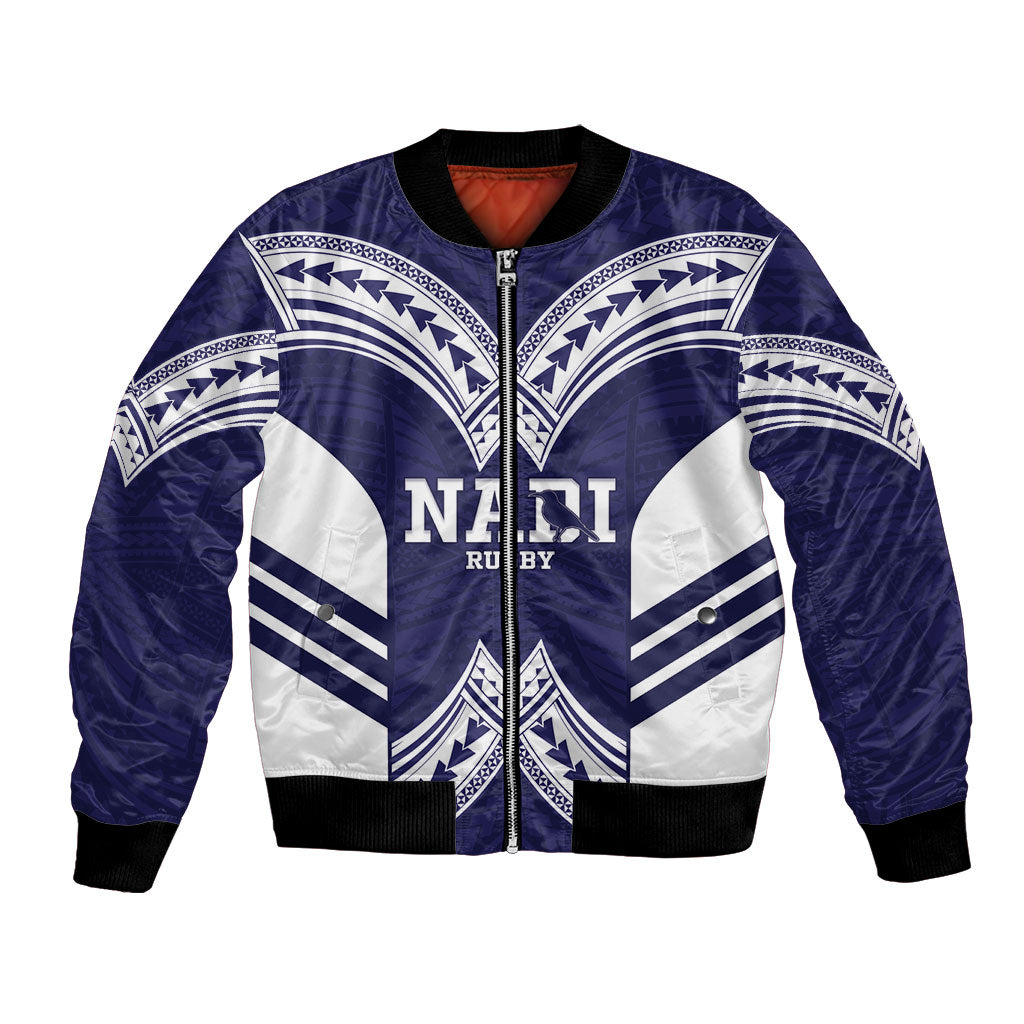 Fiji Nadi Rugby Custom Bomber Jacket Kikau O Nadi Ko LT14 Unisex Blue - Polynesian Pride