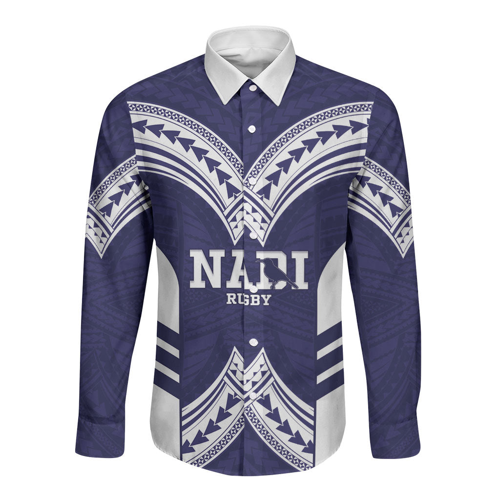 Fiji Nadi Rugby Custom Long Sleeve Button Shirt Kikau O Nadi Ko LT14 Unisex Blue - Polynesian Pride