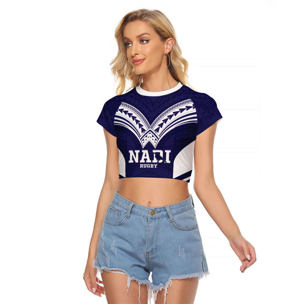 Fiji Nadi Rugby Custom Raglan Cropped T Shirt Kikau O Nadi Ko LT14 Female Blue - Polynesian Pride