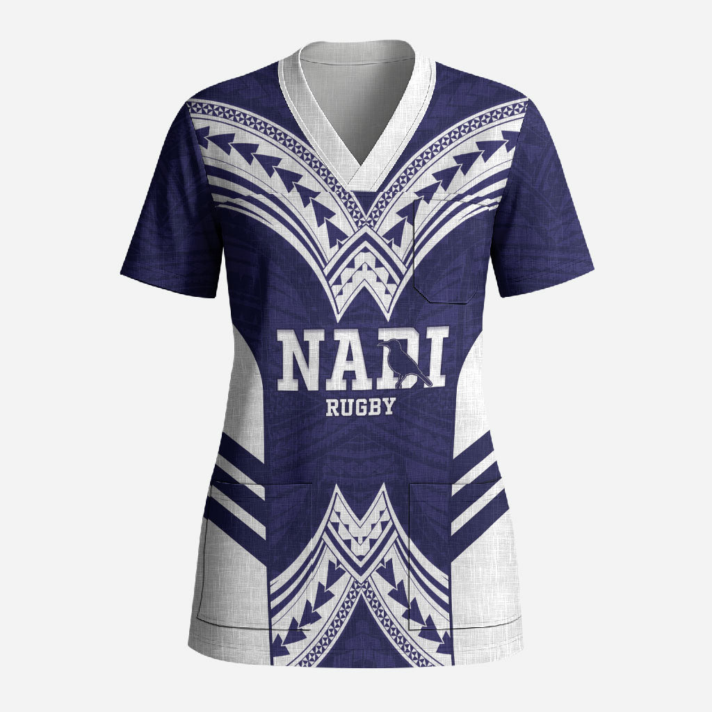Fiji Nadi Rugby Custom Scrub Top Kikau O Nadi Ko LT14 Adult Blue - Polynesian Pride